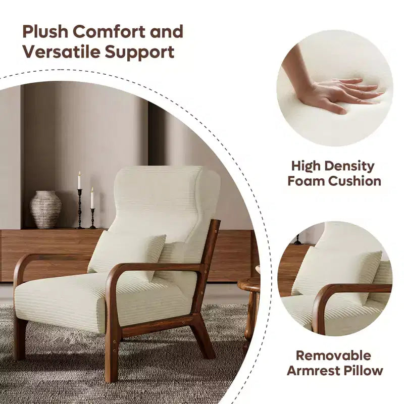 Bestier Mid Century Poltrona Accent con Poggiatesta Rialzato e Cuscini Braccioli Rimovibili, con Struttura in Legno Massello per Soggiorno, Camera da Letto
