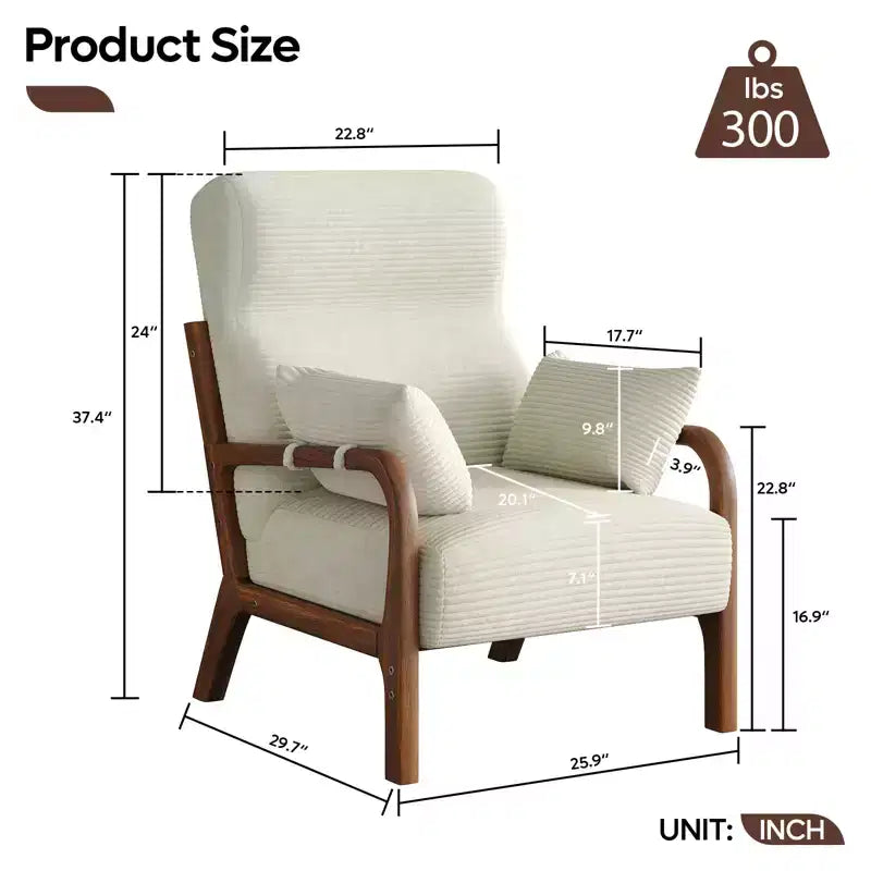 Bestier Mid Century Poltrona Accent con Poggiatesta Rialzato e Cuscini Braccioli Rimovibili, con Struttura in Legno Massello per Soggiorno, Camera da Letto
