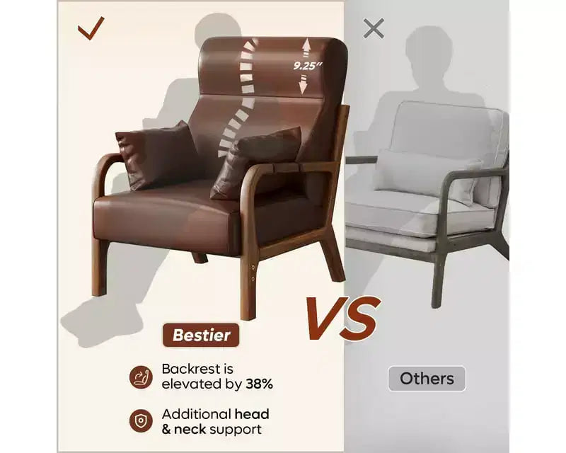 Bestier Mid Century Poltrona Accent con Poggiatesta Rialzato e Cuscini Braccioli Rimovibili, con Struttura in Legno Massello per Soggiorno, Camera da Letto