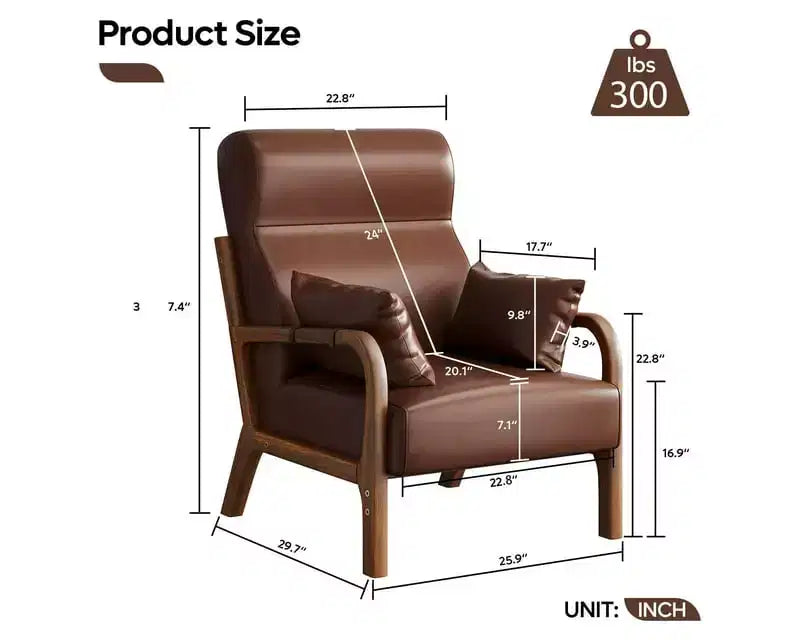 Bestier Mid Century Poltrona Accent con Poggiatesta Rialzato e Cuscini Braccioli Rimovibili, con Struttura in Legno Massello per Soggiorno, Camera da Letto