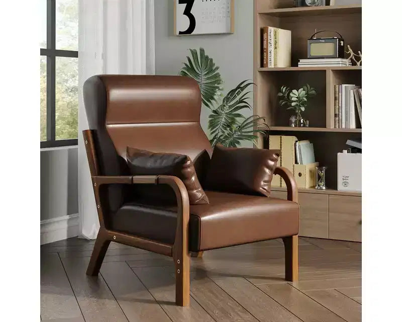 Bestier Mid Century Poltrona Accent con Poggiatesta Rialzato e Cuscini Braccioli Rimovibili, con Struttura in Legno Massello per Soggiorno, Camera da Letto