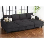 Belffin U-Shaped 6-Seater Sleeper Sectional - Modular Chenille Couch with Pull-Out Bed & Dual Storage Chaise