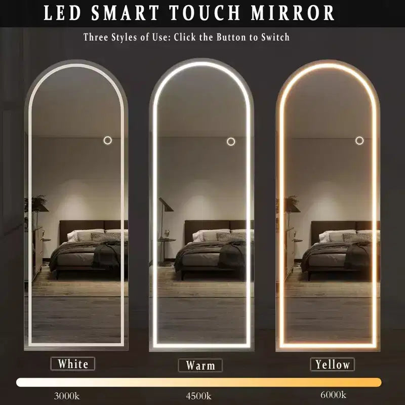 Specchio a Figura Intera a Arco 26x65 LED con Luci LED, Specchio da Terra per Camera da Letta, Specchio a Figura Intera da Parete, A-Mirror