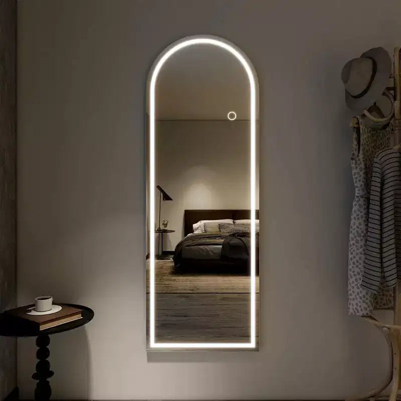 Specchio a Figura Intera a Arco 26x65 LED con Luci LED, Specchio da Terra per Camera da Letta, Specchio a Figura Intera da Parete, A-Mirror