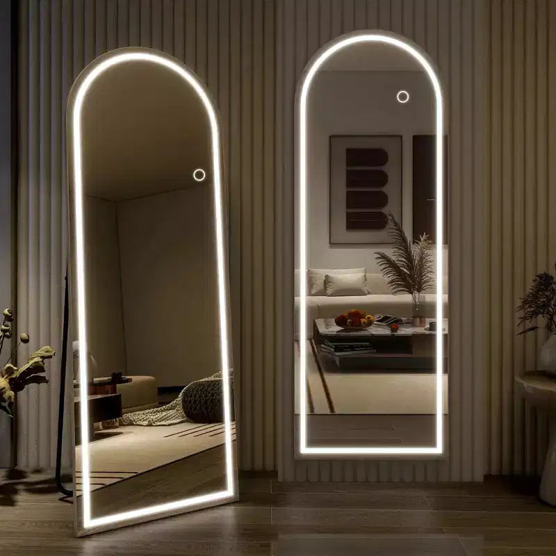 Specchio a Figura Intera a Arco 26x65 LED con Luci LED, Specchio da Terra per Camera da Letta, Specchio a Figura Intera da Parete, A-Mirror