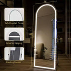 Specchio a Figura Intera a Arco 26x65 LED con Luci LED, Specchio da Terra per Camera da Letta, Specchio a Figura Intera da Parete, A-Mirror