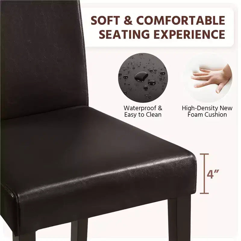 Yaheetech Set di 2 Sedie da Pranzo Senza Braccioli in Ecopelle con Schienale Alto e Gambe in Legno di Caucciù