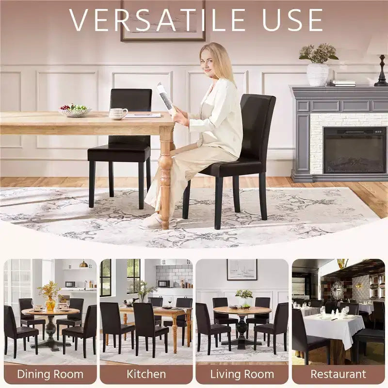 Yaheetech Set di 2 Sedie da Pranzo Senza Braccioli in Ecopelle con Schienale Alto e Gambe in Legno di Caucciù