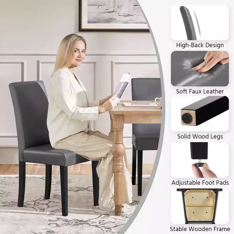 Yaheetech Set di 2 Sedie da Pranzo Senza Braccioli in Ecopelle con Schienale Alto e Gambe in Legno di Caucciù