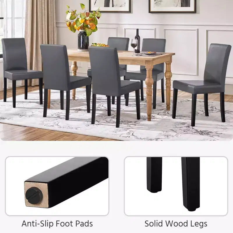 Yaheetech Set di 2 Sedie da Pranzo Senza Braccioli in Ecopelle con Schienale Alto e Gambe in Legno di Caucciù