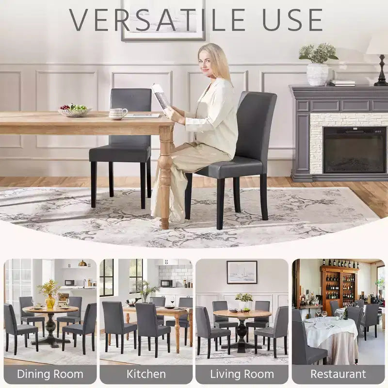 Yaheetech Set di 2 Sedie da Pranzo Senza Braccioli in Ecopelle con Schienale Alto e Gambe in Legno di Caucciù