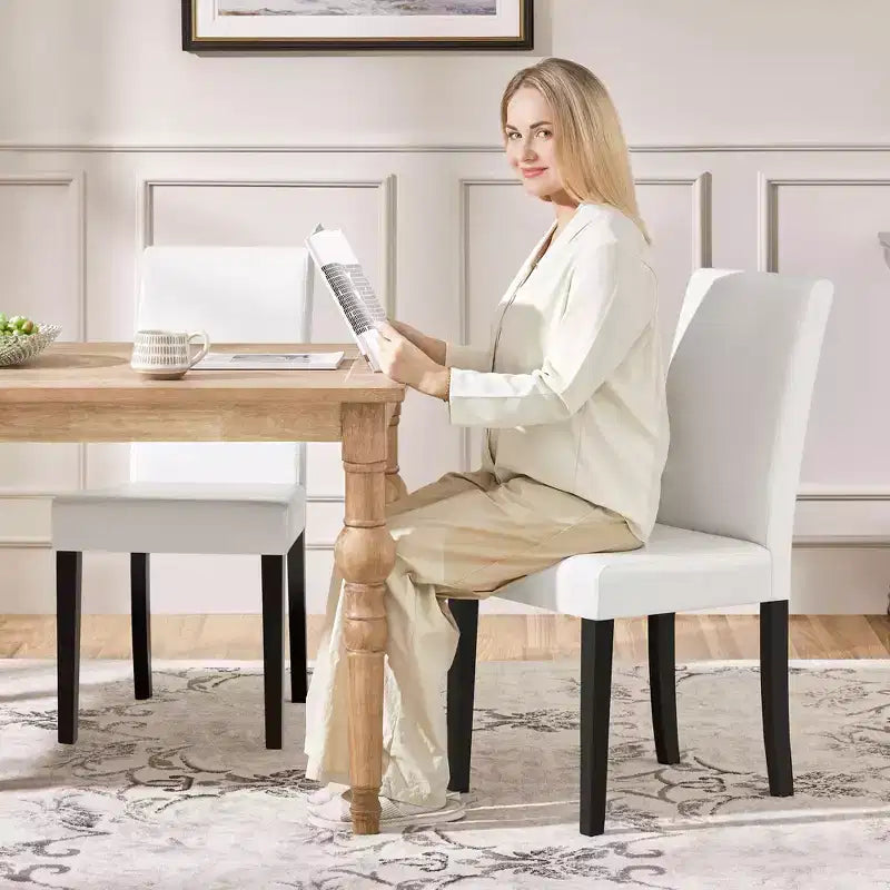 Yaheetech Set di 2 Sedie da Pranzo Senza Braccioli in Ecopelle con Schienale Alto e Gambe in Legno di Caucciù