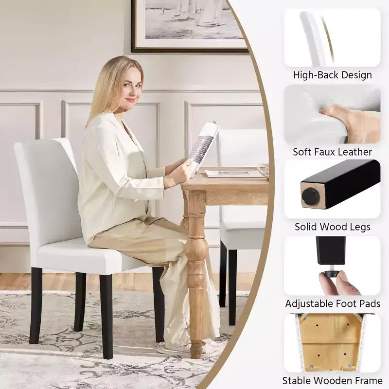 Yaheetech Set di 2 Sedie da Pranzo Senza Braccioli in Ecopelle con Schienale Alto e Gambe in Legno di Caucciù