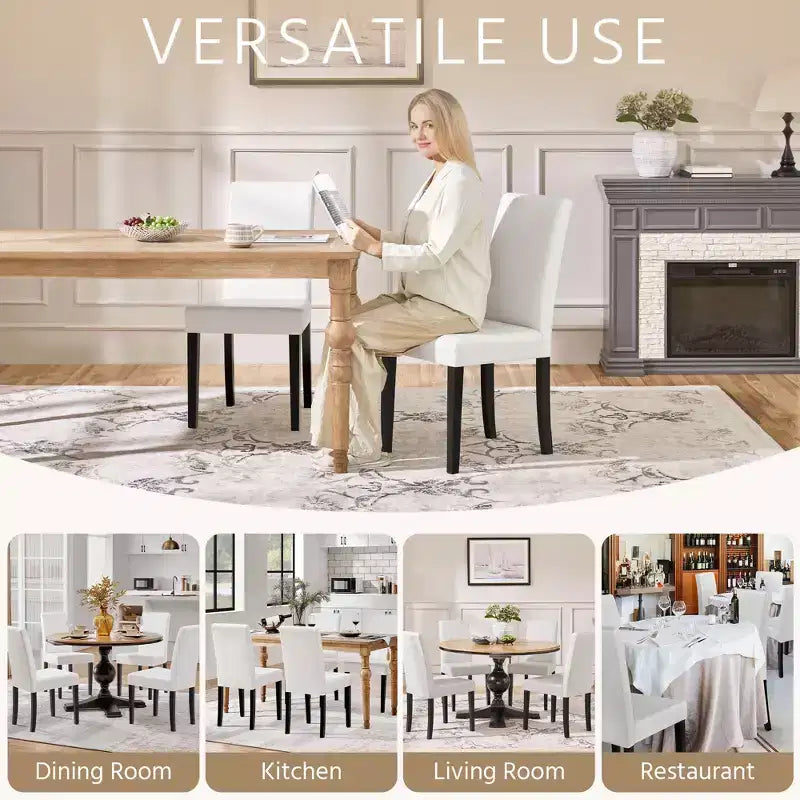 Yaheetech Set di 2 Sedie da Pranzo Senza Braccioli in Ecopelle con Schienale Alto e Gambe in Legno di Caucciù