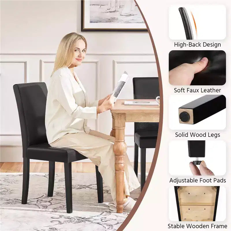 Yaheetech Set di 2 Sedie da Pranzo Senza Braccioli in Ecopelle con Schienale Alto e Gambe in Legno di Caucciù