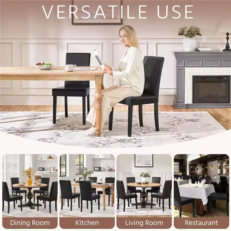 Yaheetech Set di 2 Sedie da Pranzo Senza Braccioli in Ecopelle con Schienale Alto e Gambe in Legno di Caucciù