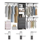 MAYEERTY Grigio 96x16x75 Appendiabiti Guardaroba ad Alta Capacità - 3 Cassetti, Ripiani, Aste Espandibili, Elegante e Durevole