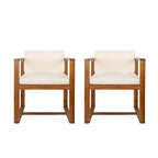 MAYEERTY Set di 2 Sedie da Pranzo con Braccioli per Esterni in Legno di Teak e Acacia con Spessi Cuscini Beige, Capacità 180 kg