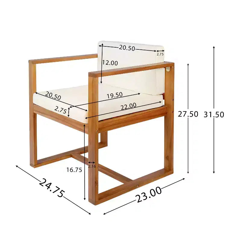 MAYEERTY Set di 2 Sedie da Pranzo con Braccioli per Esterni in Legno di Teak e Acacia con Spessi Cuscini Beige, Capacità 180 kg