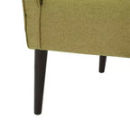 Poltrona in tessuto Okak, poltroncina a bottoni, elegante poltroncina imbottita con gambe in legno di betulla per soggiorno e camera da letto