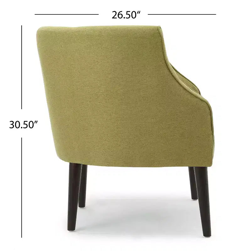 Poltrona in tessuto Okak, poltroncina a bottoni, elegante poltroncina imbottita con gambe in legno di betulla per soggiorno e camera da letto