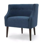 Poltrona in tessuto Okak, poltroncina a bottoni, elegante poltroncina imbottita con gambe in legno di betulla per soggiorno e camera da letto
