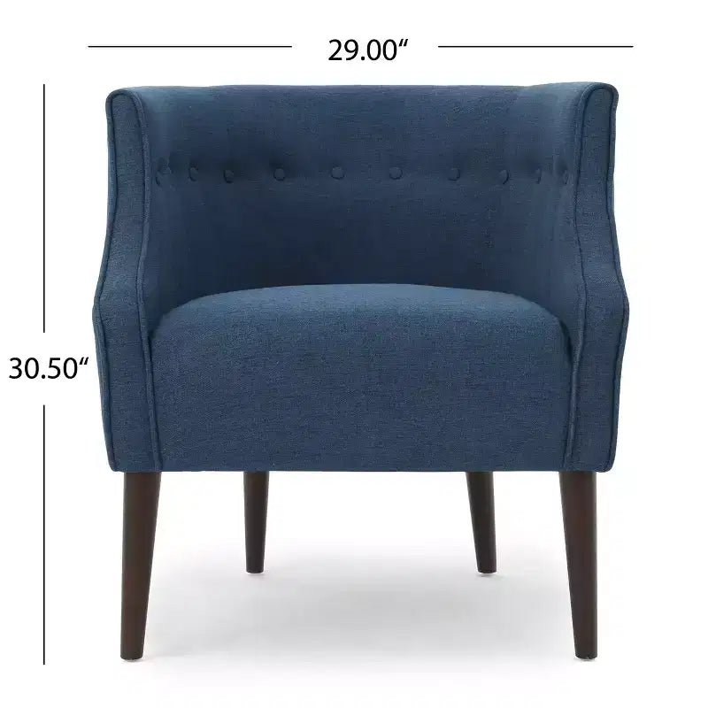 Poltrona in tessuto Okak, poltroncina a bottoni, elegante poltroncina imbottita con gambe in legno di betulla per soggiorno e camera da letto