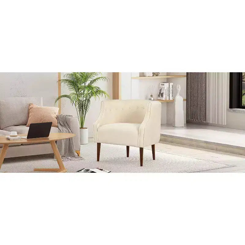 Poltrona in tessuto Okak, poltroncina a bottoni, elegante poltroncina imbottita con gambe in legno di betulla per soggiorno e camera da letto