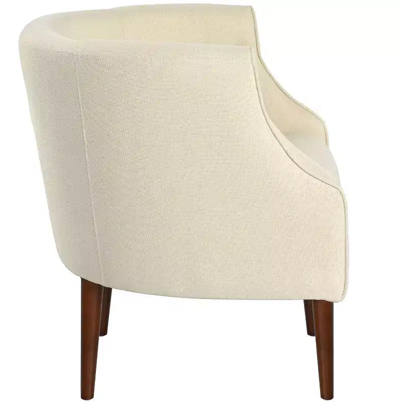 Poltrona in tessuto Okak, poltroncina a bottoni, elegante poltroncina imbottita con gambe in legno di betulla per soggiorno e camera da letto