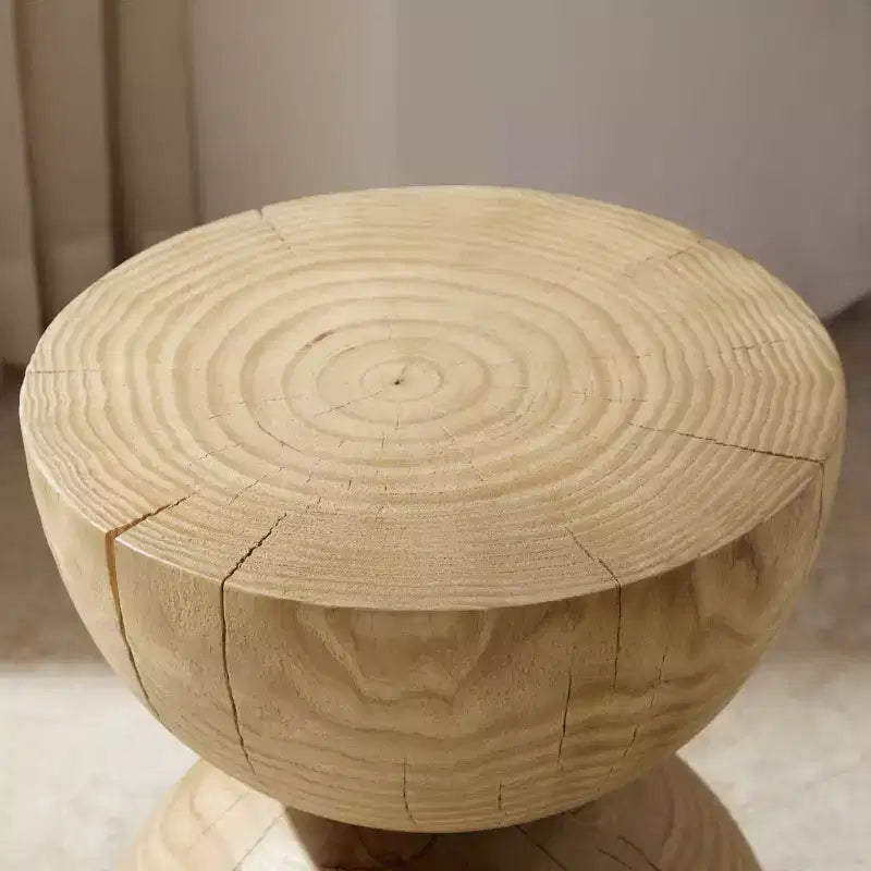 Tavolino Rotondo Art Leon in Legno Massello di Pino con Design a Clessidra, Tavolino Laterale da Soggiorno