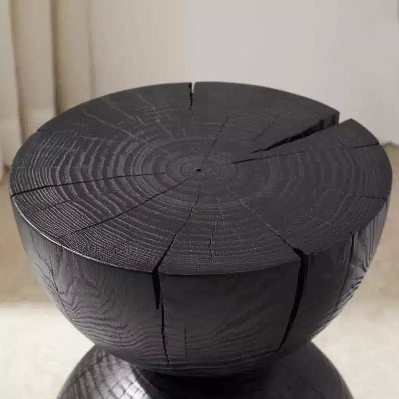 Tavolino Rotondo Art Leon in Legno Massello di Pino con Design a Clessidra, Tavolino Laterale da Soggiorno