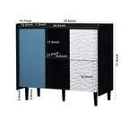 Mobile credenza buffet, Mobile contenitore nero con ante rosse, 2 cassetti con pannelli unici e 2 vani a giorno