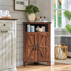 Bathroom Corner Cabinet with Barn Door & Adjustable Shelf, Farmhouse Small Storage Cabinet for Bathroom, Living Room