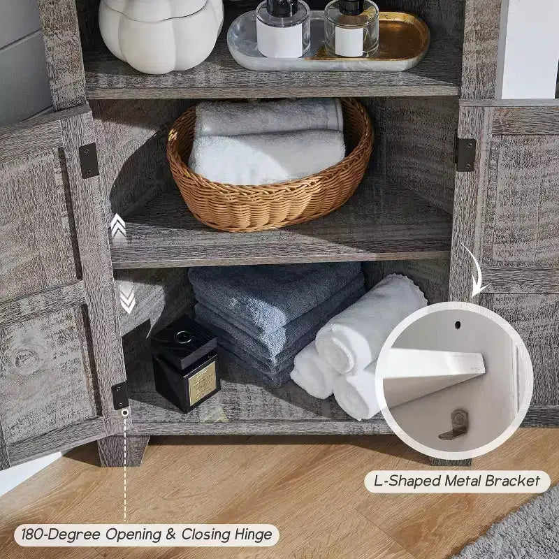 Mobiletto angolare da bagno con anta scorrevole e ripiano regolabile, piccolo mobile contenitore in stile rustico per bagno, soggiorno