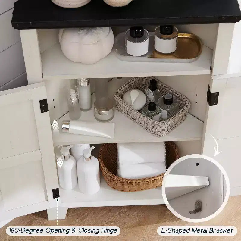 Mobiletto angolare da bagno con anta scorrevole e ripiano regolabile, piccolo mobile contenitore in stile rustico per bagno, soggiorno