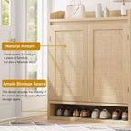 Acekool Scarpiera in Rattan con 2 Ante, 5 Ripiani Regolabili e Contenitore Antipolvere, Organizer per Ingresso