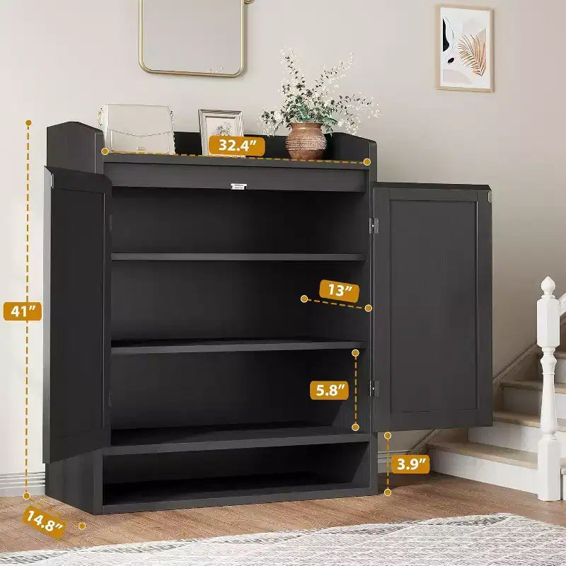 Acekool Scarpiera in Rattan con 2 Ante, 5 Ripiani Regolabili e Contenitore Antipolvere, Organizer per Ingresso