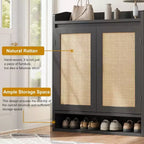 Acekool Scarpiera in Rattan con 2 Ante, 5 Ripiani Regolabili e Contenitore Antipolvere, Organizer per Ingresso
