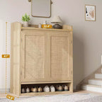 Acekool Scarpiera in Rattan con 2 Ante, 5 Ripiani Regolabili e Contenitore Antipolvere, Organizer per Ingresso