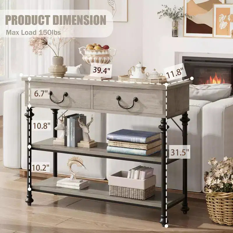 Whizmax Tavoli Consolle per Ingresso, Tavolino da Ingresso Piccolo con 2 Cassetti, Tavolo Consolle Stretto con Ripiani Portaoggetti per Soggiorno