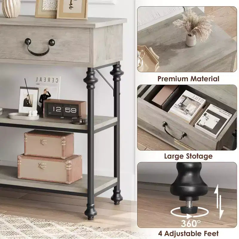Whizmax Tavoli Consolle per Ingresso, Tavolino da Ingresso Piccolo con 2 Cassetti, Tavolo Consolle Stretto con Ripiani Portaoggetti per Soggiorno
