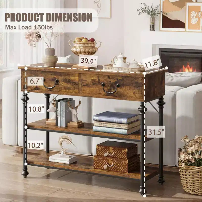Whizmax Tavoli Consolle per Ingresso, Tavolino da Ingresso Piccolo con 2 Cassetti, Tavolo Consolle Stretto con Ripiani Portaoggetti per Soggiorno