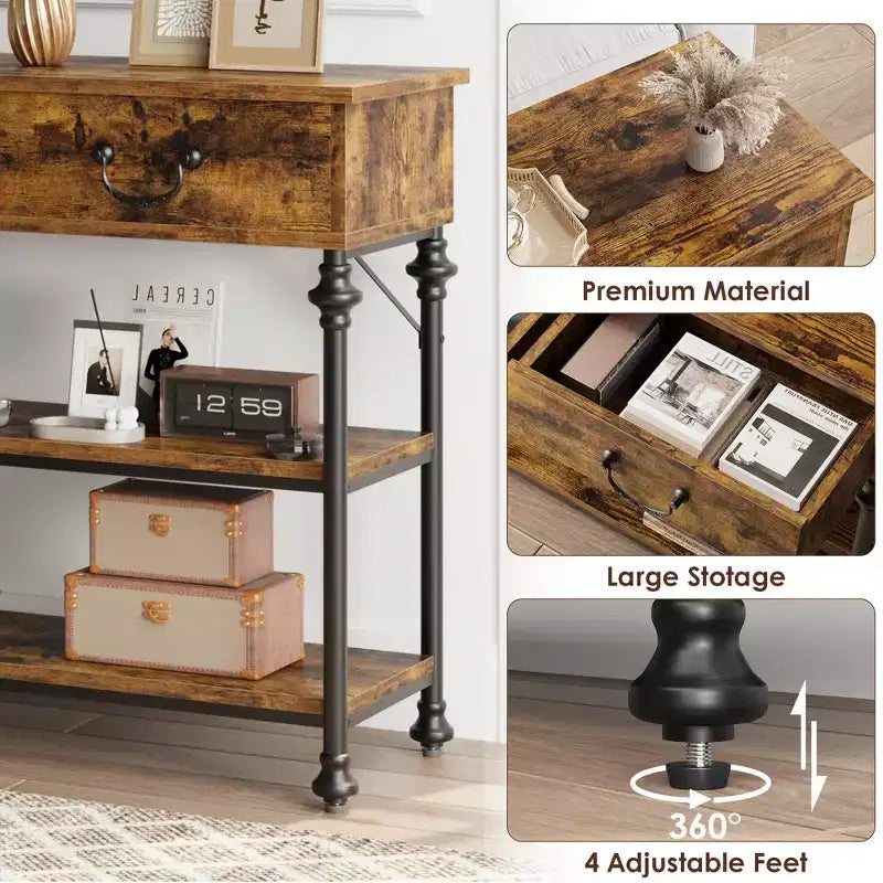 Whizmax Tavoli Consolle per Ingresso, Tavolino da Ingresso Piccolo con 2 Cassetti, Tavolo Consolle Stretto con Ripiani Portaoggetti per Soggiorno