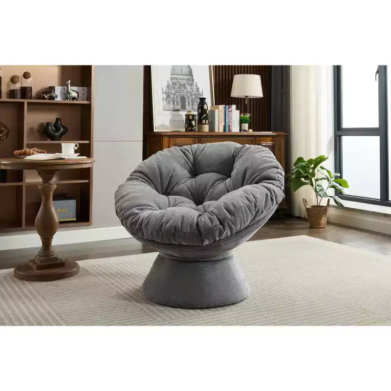 Poltrona Girevole Accent Oversize Okak in ciniglia per Camera da Letto, Comoda Poltrona Papasan per Soggiorno, Appartamento