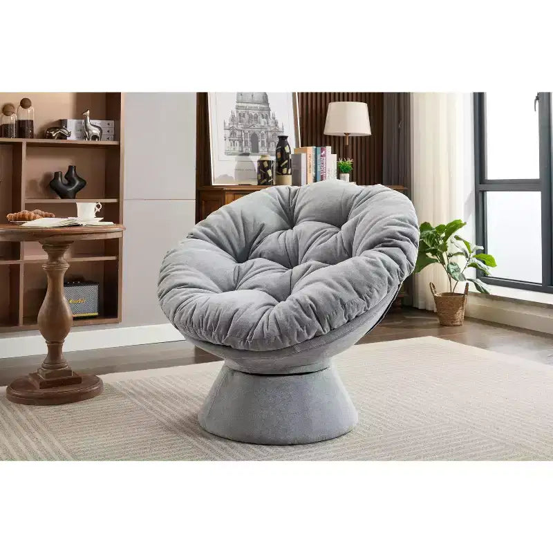 Poltrona Girevole Accent Oversize Okak in ciniglia per Camera da Letto, Comoda Poltrona Papasan per Soggiorno, Appartamento