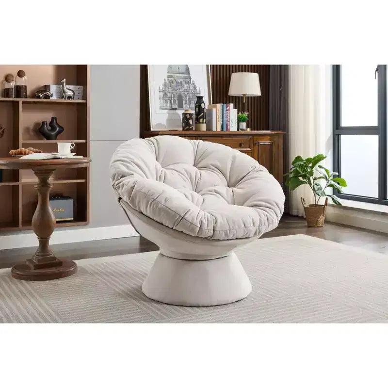 Poltrona Girevole Accent Oversize Okak in ciniglia per Camera da Letto, Comoda Poltrona Papasan per Soggiorno, Appartamento