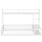 Okak Letto a soppalco in metallo, dimensioni singole/matrimoniali, letto studio con recinzione di sicurezza, scaffali portaoggetti e scrivania salvaspazio per camerette dei bambini