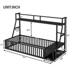 Okak Letto a soppalco in metallo, dimensioni singole/matrimoniali, letto studio con recinzione di sicurezza, scaffali portaoggetti e scrivania salvaspazio per camerette dei bambini