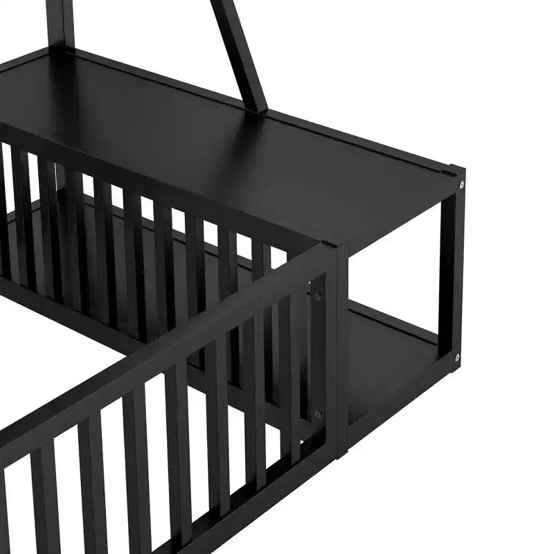 Okak Letto a soppalco in metallo, dimensioni singole/matrimoniali, letto studio con recinzione di sicurezza, scaffali portaoggetti e scrivania salvaspazio per camerette dei bambini