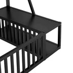Okak Letto a soppalco in metallo, dimensioni singole/matrimoniali, letto studio con recinzione di sicurezza, scaffali portaoggetti e scrivania salvaspazio per camerette dei bambini